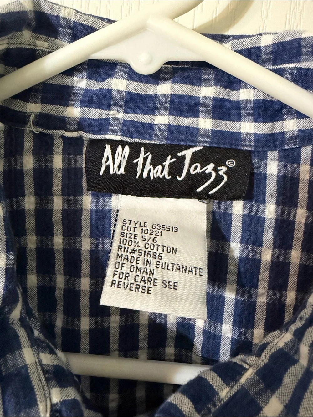 All That Jazz Vintage Blue and White Plaid Short-Sleeve Button Dress - Picture 3 of 3
